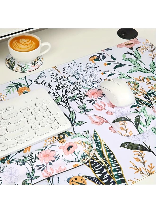 White Large Mouse Pad with Wrist Support 4 in 1 Ergonomic Desk Set Non Slip Rubber Base Coaster for Office Home - Image 4